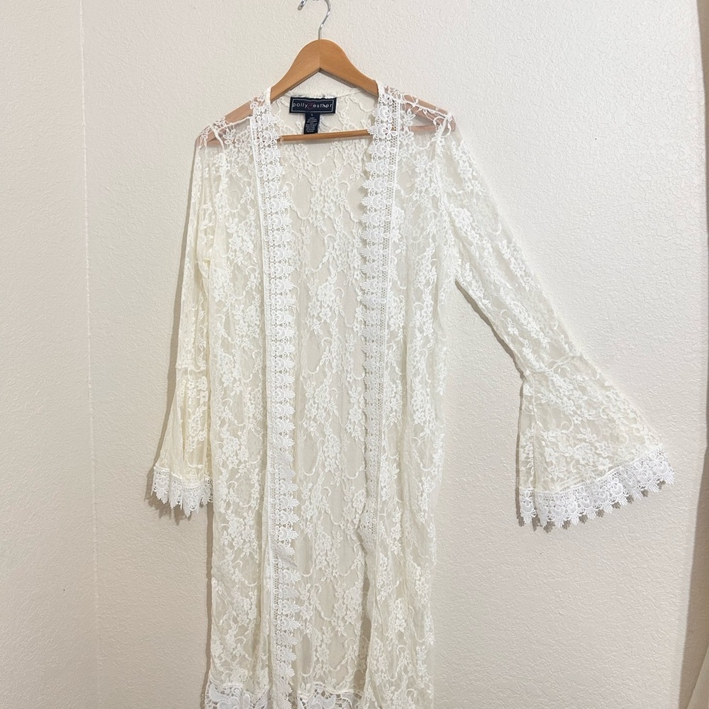 POLLI Y ESTHER  Cream Lace Kimono Cardigan